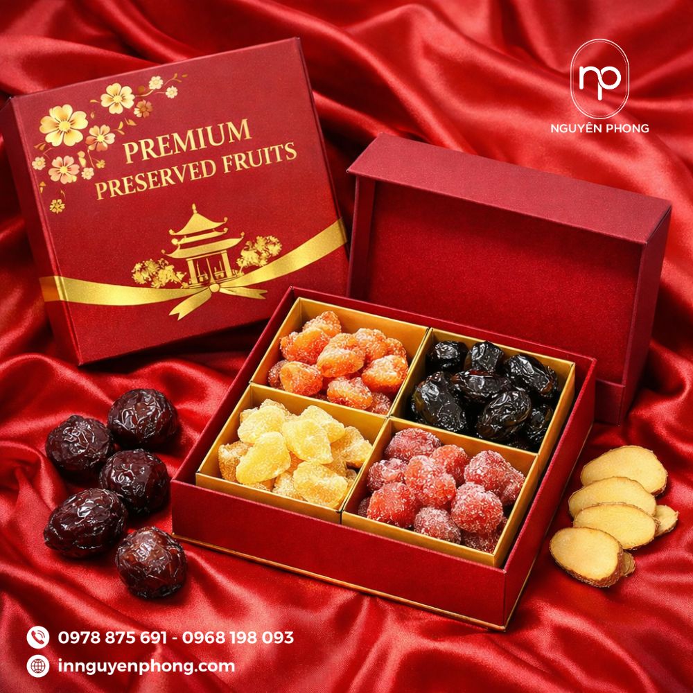 Hộp ô mai 4 ngăn nắp âm dương